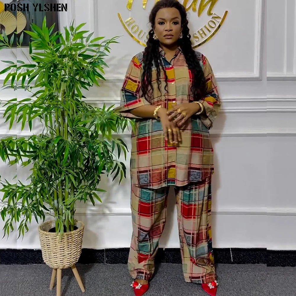 African Ankara Women’s 2PC Set – Matching Pants and Top, Plus Size Elegant Outfit - Free Delivery Worldwide only at Flexi Africa