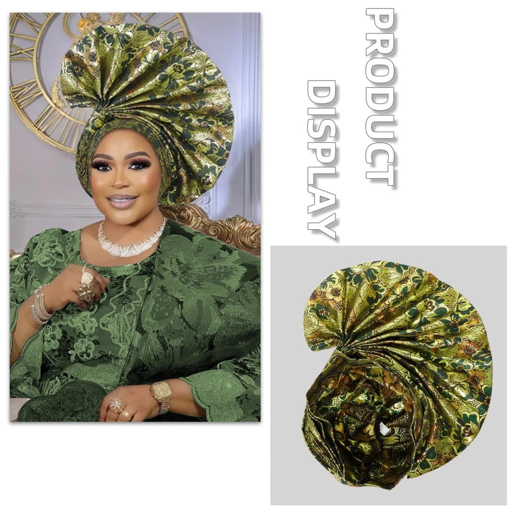 African Auto Gele Headwrap – Bold Fan - Shaped Ready - Made Headtie for Women - Free Delivery Worldwide only at Flexi Africa