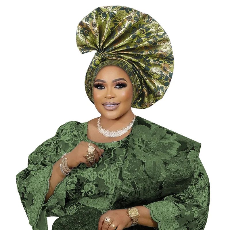 African Auto Gele Headwrap – Bold Fan - Shaped Ready - Made Headtie for Women - Free Delivery Worldwide only at Flexi Africa
