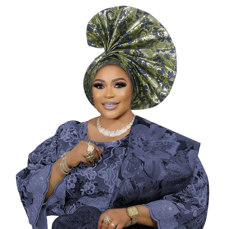 African Auto Gele Headwrap – Bold Fan - Shaped Ready - Made Headtie for Women - Free Delivery Worldwide only at Flexi Africa