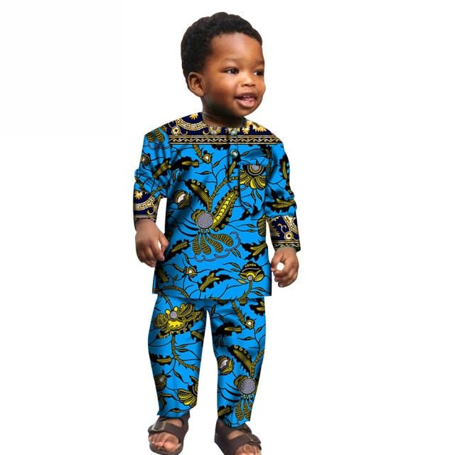 African Boys Cotton Clothes Wax Print Top and Pants Sets for Kids - Free Delivery Worldwide only at Flexi Africa