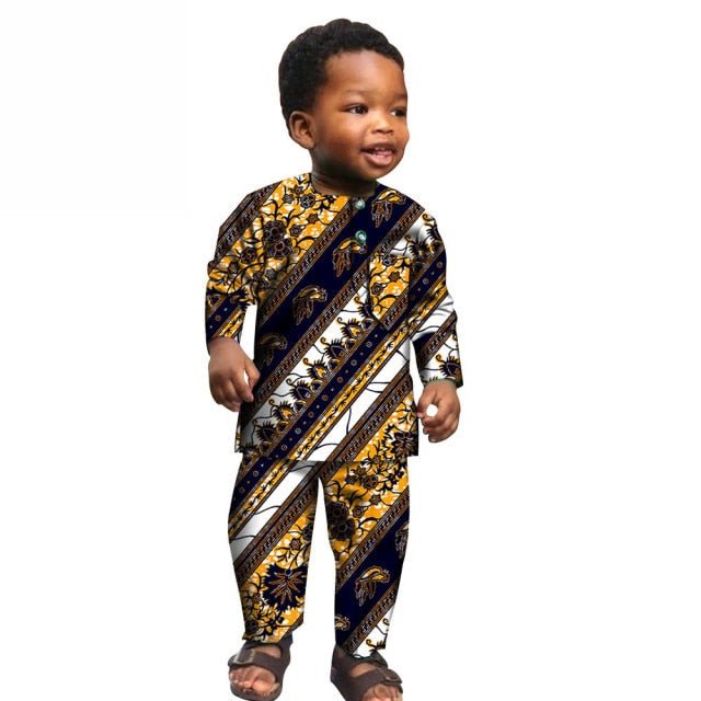 African Boys Cotton Clothes Wax Print Top and Pants Sets for Kids - Free Delivery Worldwide only at Flexi Africa