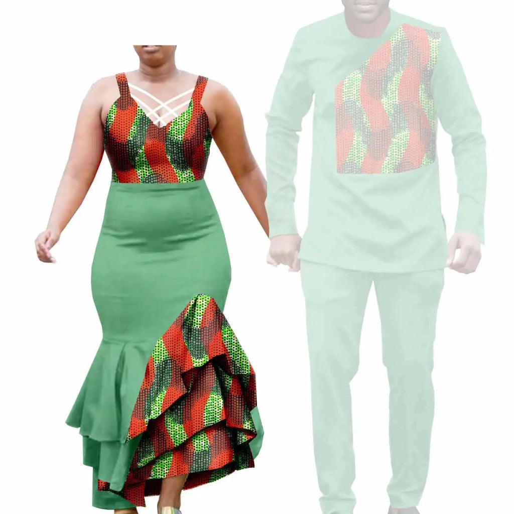 African Clothes for Couple Print Long Dresses for Women Dashiki Men Outfits Shirts and Pants 2 Piece Sets for Wedding A21C005 - Free Delivery Worldwide only at Flexi Africa