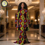 African Clothes for Women 2PC Set – Single Breasted Jacket and Zipper Maxi Dress Ankara Print Outfit - Free Delivery Worldwide only at Flexi Africa