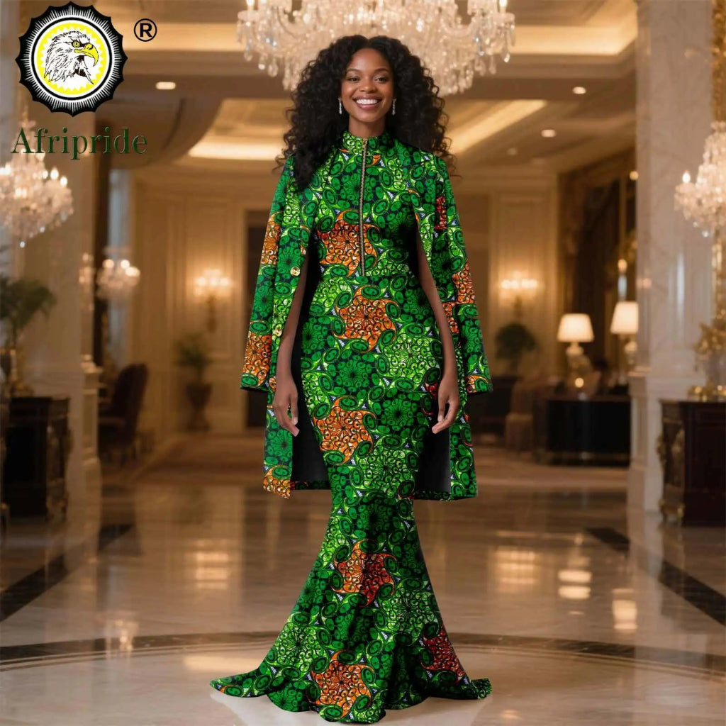African Clothes for Women 2PC Set – Single Breasted Jacket and Zipper Maxi Dress Ankara Print Outfit - Free Delivery Worldwide only at Flexi Africa