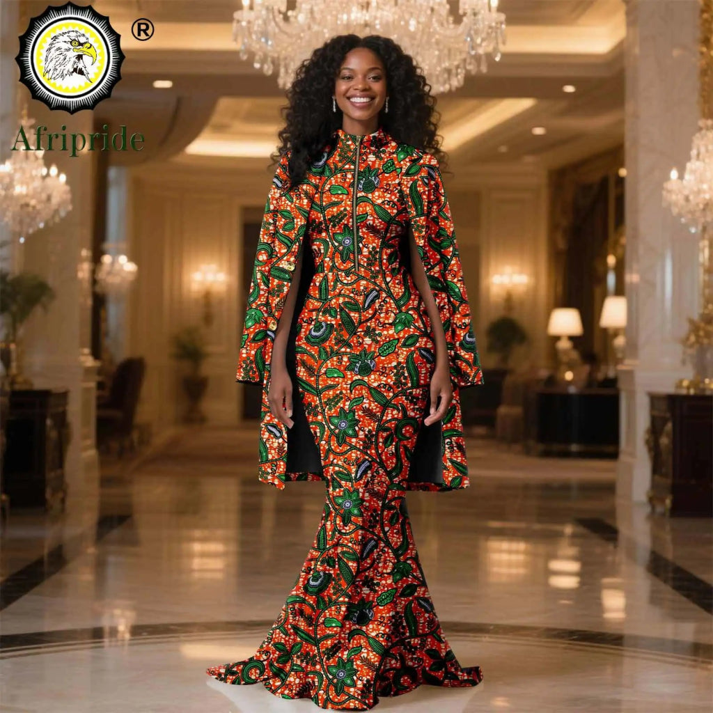 African Clothes for Women 2PC Set – Single Breasted Jacket and Zipper Maxi Dress Ankara Print Outfit - Free Delivery Worldwide only at Flexi Africa