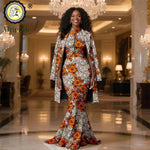 African Clothes for Women 2PC Set – Single Breasted Jacket and Zipper Maxi Dress Ankara Print Outfit - Free Delivery Worldwide only at Flexi Africa