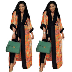 African Clothes Print Jacket Coat Robe with Belt Dashiki Autumn Casual Long Jacket Top - Free Delivery Worldwide only at Flexi Africa