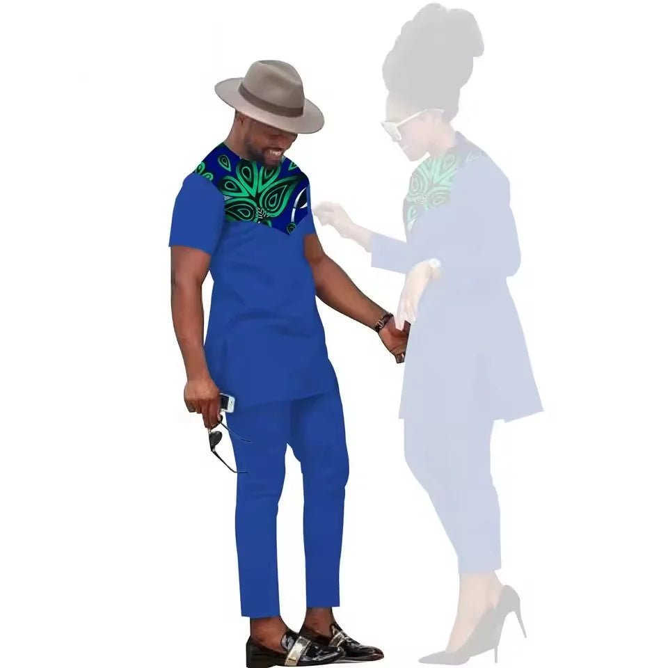 African Couples Matching Clothes – Handmade Bazin Riche Ankara Print for Women and Men - Free Delivery Worldwide only at Flexi Africa
