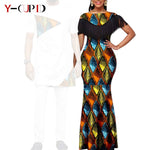 African Dashiki Bazin Riche Long Dress for Women – Slim Tassel Print Matching Couple Party Outfit - Free Delivery Worldwide only at Flexi Africa