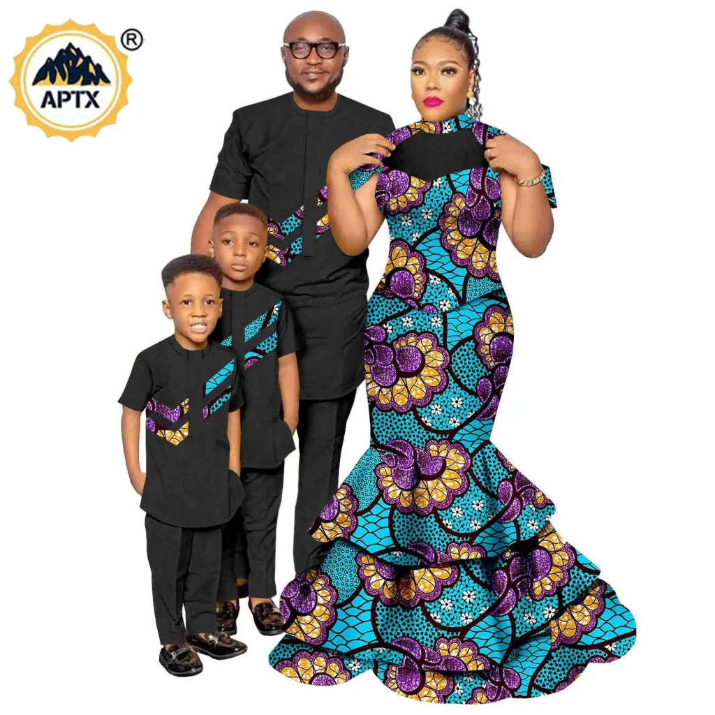 African Dashiki Family Set – Matching Dresses for Women & Girls with Men & Boys Top and Pants - Free Delivery Worldwide only at Flexi Africa
