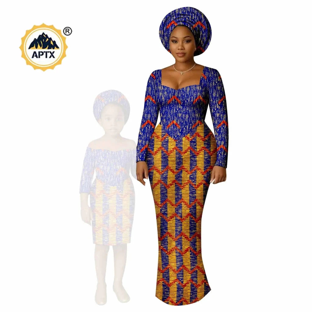 African Dashiki Long Dresses – Ankara Mom and Daughter Matching Family Wear - Free Delivery Worldwide only at Flexi Africa