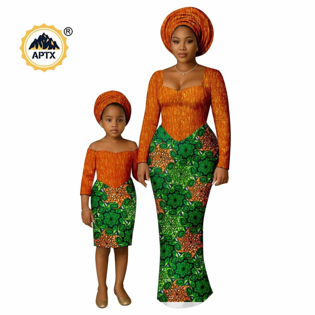 African Dashiki Long Dresses – Ankara Mom and Daughter Matching Family Wear - Free Delivery Worldwide only at Flexi Africa