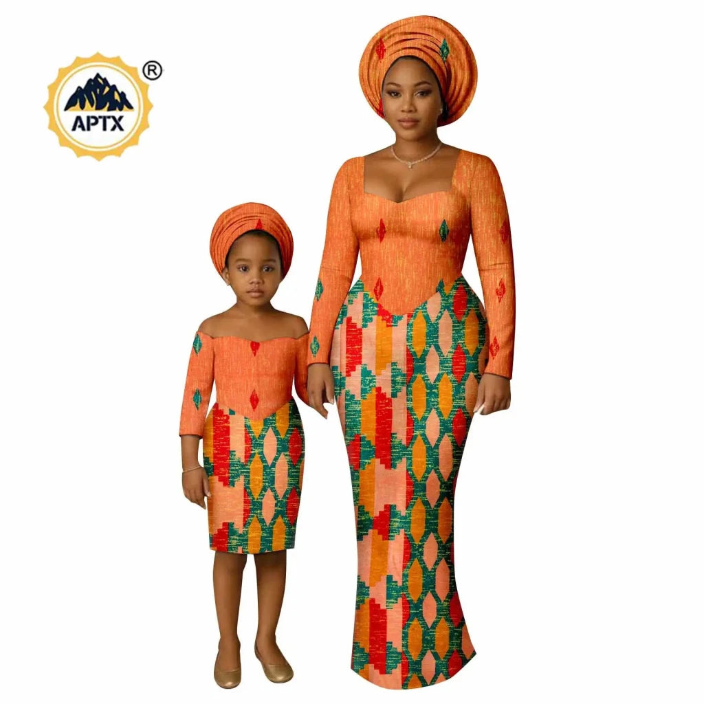 African Dashiki Long Dresses – Ankara Mom and Daughter Matching Family Wear - Free Delivery Worldwide only at Flexi Africa