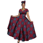 African Dashiki Women’s Maxi Dress – Ankara Print V - Neck Long Dress with Head Scarf - Free Delivery Worldwide only at Flexi Africa