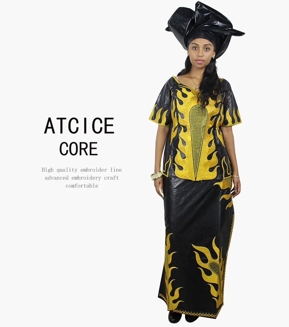 African Dress For Woman Bazin Riche Design Up And Down 3Pieces One Set - Free Delivery Worldwide only at Flexi Africa