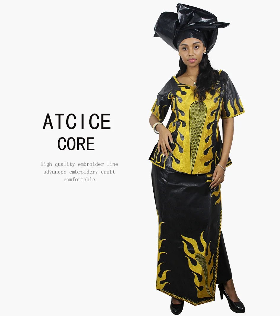 African Dress For Woman Bazin Riche Design Up And Down 3Pieces One Set - Free Delivery Worldwide only at Flexi Africa