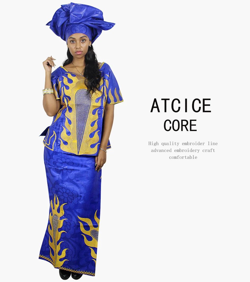 African Dress For Woman Bazin Riche Design Up And Down 3Pieces One Set - Free Delivery Worldwide only at Flexi Africa