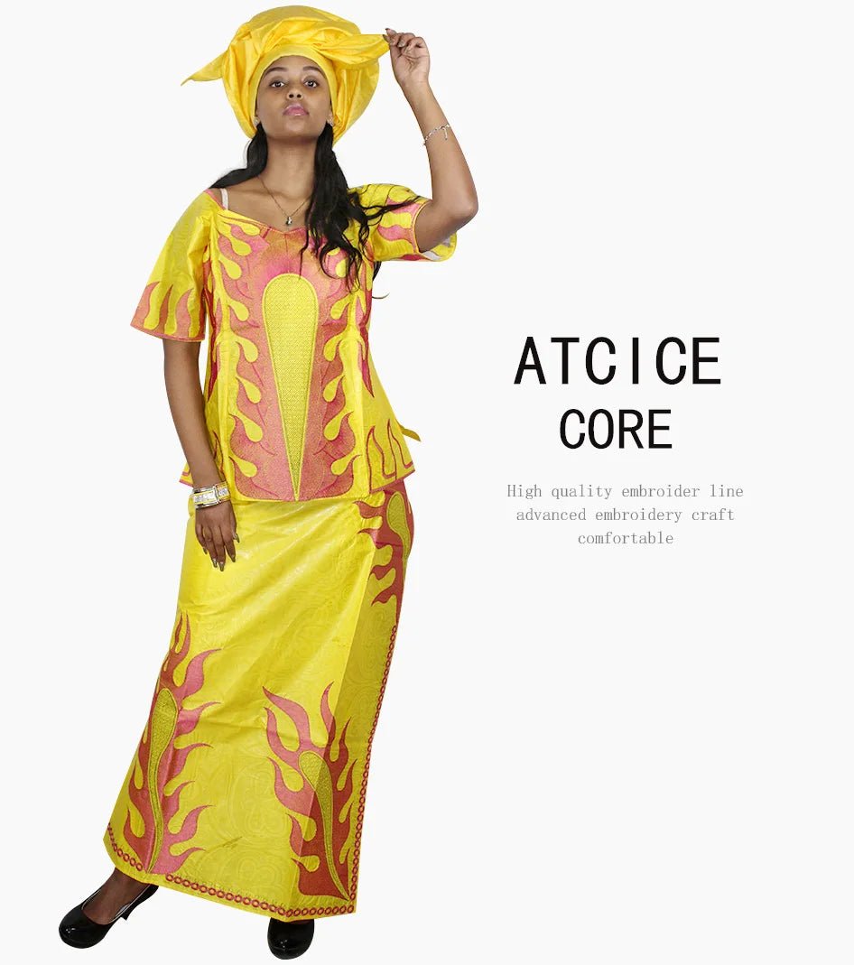 African Dress For Woman Bazin Riche Design Up And Down 3Pieces One Set - Free Delivery Worldwide only at Flexi Africa