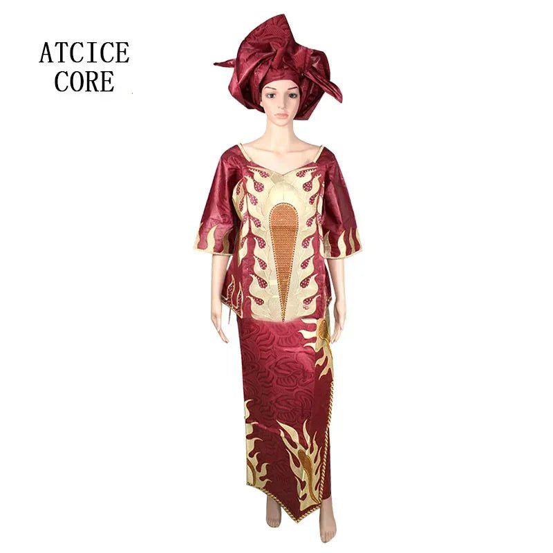 African Dress For Woman Bazin Riche Design Up And Down 3Pieces One Set - Free Delivery Worldwide only at Flexi Africa