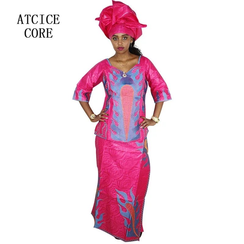 African Dress For Woman Bazin Riche Design Up And Down 3Pieces One Set - Free Delivery Worldwide only at Flexi Africa