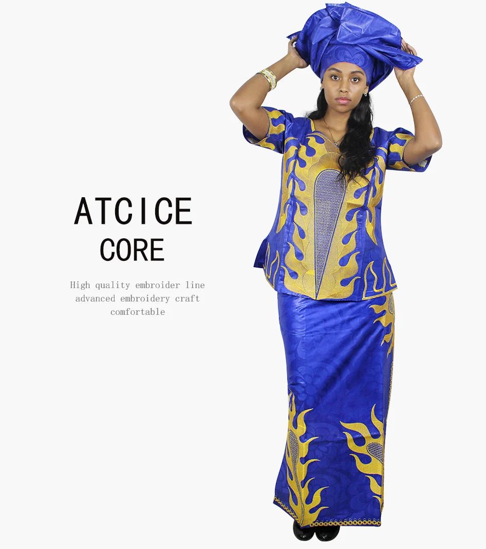 African Dress For Woman Bazin Riche Design Up And Down 3Pieces One Set - Free Delivery Worldwide only at Flexi Africa