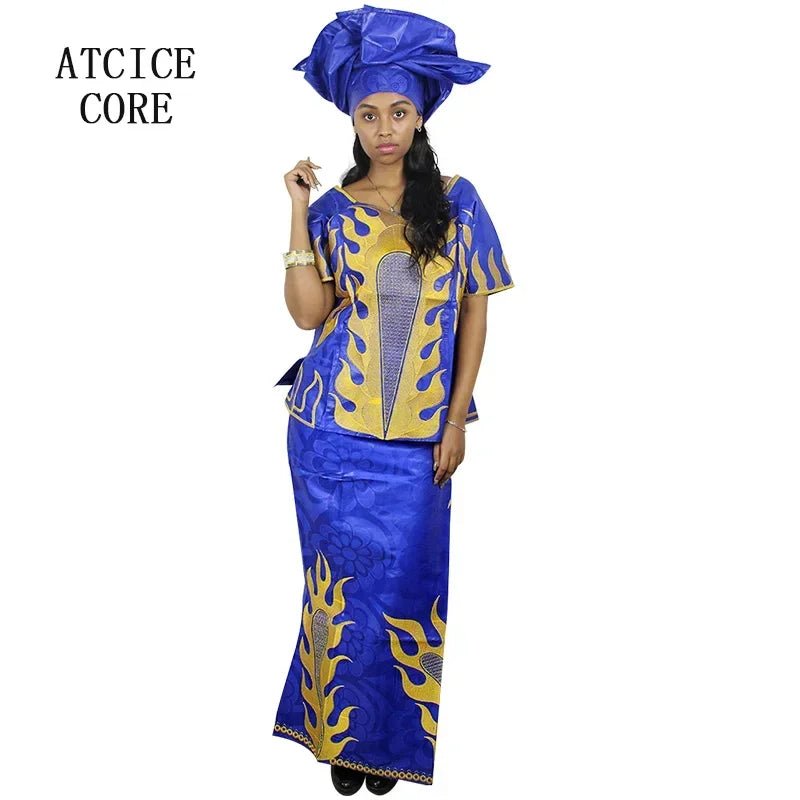 African Dress For Woman Bazin Riche Design Up And Down 3Pieces One Set - Free Delivery Worldwide only at Flexi Africa
