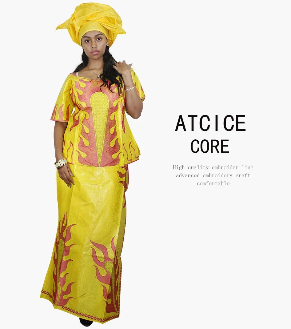 African Dress For Woman Bazin Riche Design Up And Down 3Pieces One Set - Free Delivery Worldwide only at Flexi Africa