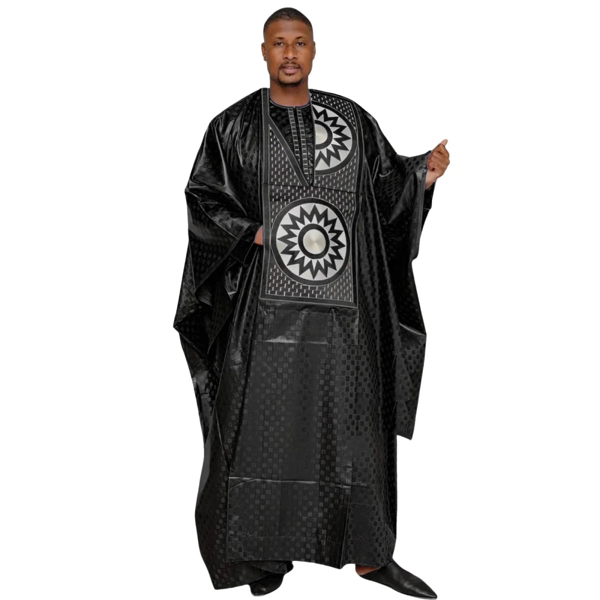 Traditional Bazin Embroidery Floor - Length Dresses with Scarf - Free Delivery Worldwide only at Flexi Africa