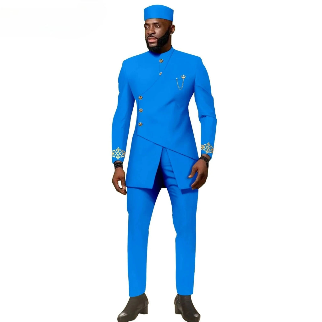 African Ethnic New Men's Casual Suit - Refined and Fitted Style - Party Dress - Fashionable Men's Clothing (Top + Pants + Hat) - Free Delivery Worldwide only at Flexi Africa