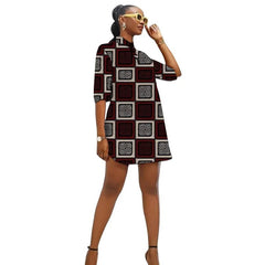 African Fashion Turn Down Collar Dress Customized Women's Ankara Outfit Colorful Print Female Wedding Wear - Free Delivery Worldwide only at Flexi Africa