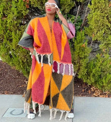 African-inspired Plus Size Casual Print Fringe Cardigans: Stylish Ankle Length Outwear for Winter - Flexi Africa - FREE POST