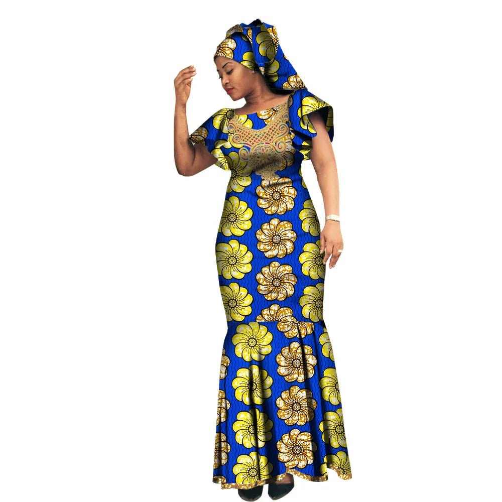 African Luxury Ankara Gown – Stylish Bodycon Maxi Dress for Party, Wedding, and Formal Events - Free Delivery Worldwide