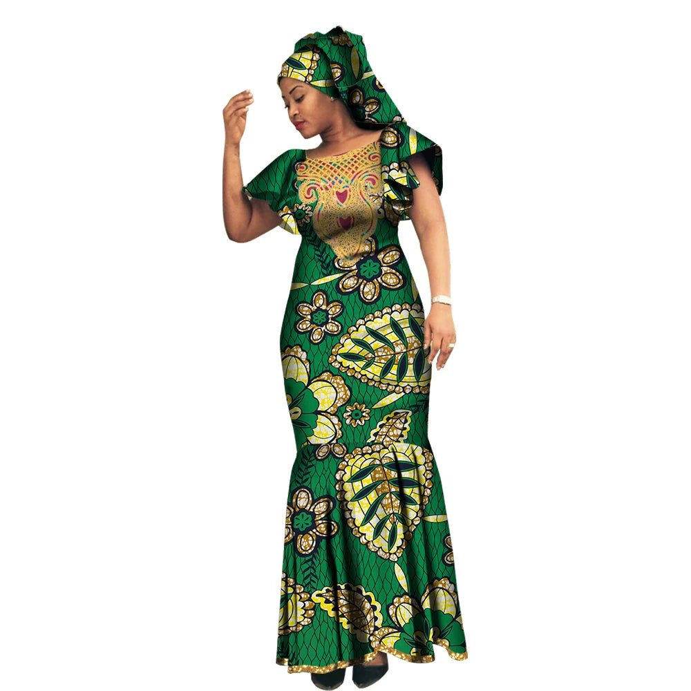African Luxury Ankara Gown – Stylish Bodycon Maxi Dress for Party, Wedding, and Formal Events - Free Delivery Worldwide only at Flexi Africa