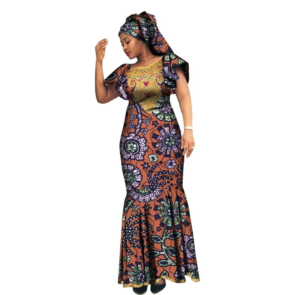 African Luxury Ankara Gown – Stylish Bodycon Maxi Dress for Party, Wedding, and Formal Events - Free Delivery Worldwide