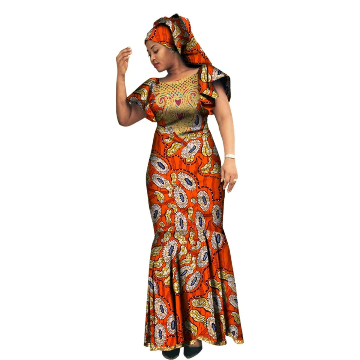 African Luxury Ankara Gown – Stylish Bodycon Maxi Dress for Party, Wedding, and Formal Events - Free Delivery Worldwide only at Flexi Africa