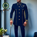 African Men’s Bazin Riche Suit – Gold Embroidered Coat and Pants Set for Weddings and Formal Occasions - Free Delivery Worldwide only at Flexi Africa