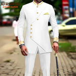 African Men’s Slim - Fit Suit Set – Double - Breasted Embroidered Blazer & Matching Trousers, Full - Sleeve Formal Business Attire - Free Delivery Worldwide only at Flexi Africa