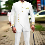 African Men’s Slim - Fit Suit Set – Double - Breasted Embroidered Blazer & Matching Trousers, Full - Sleeve Formal Business Attire - Free Delivery Worldwide only at Flexi Africa