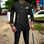 African Men’s Slim - Fit Suit Set – Double - Breasted Embroidered Blazer & Matching Trousers, Full - Sleeve Formal Business Attire - Free Delivery Worldwide only at Flexi Africa