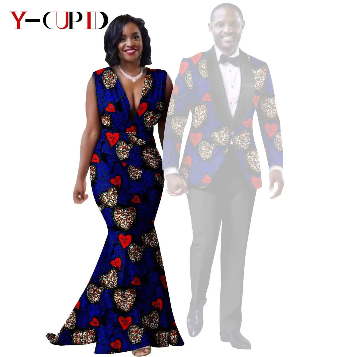 African Mermaid Dress & Matching Men’s Suit Set – Dashiki Couple Outfit for Weddings and Special Events - Free Delivery Worldwide only at Flexi Africa