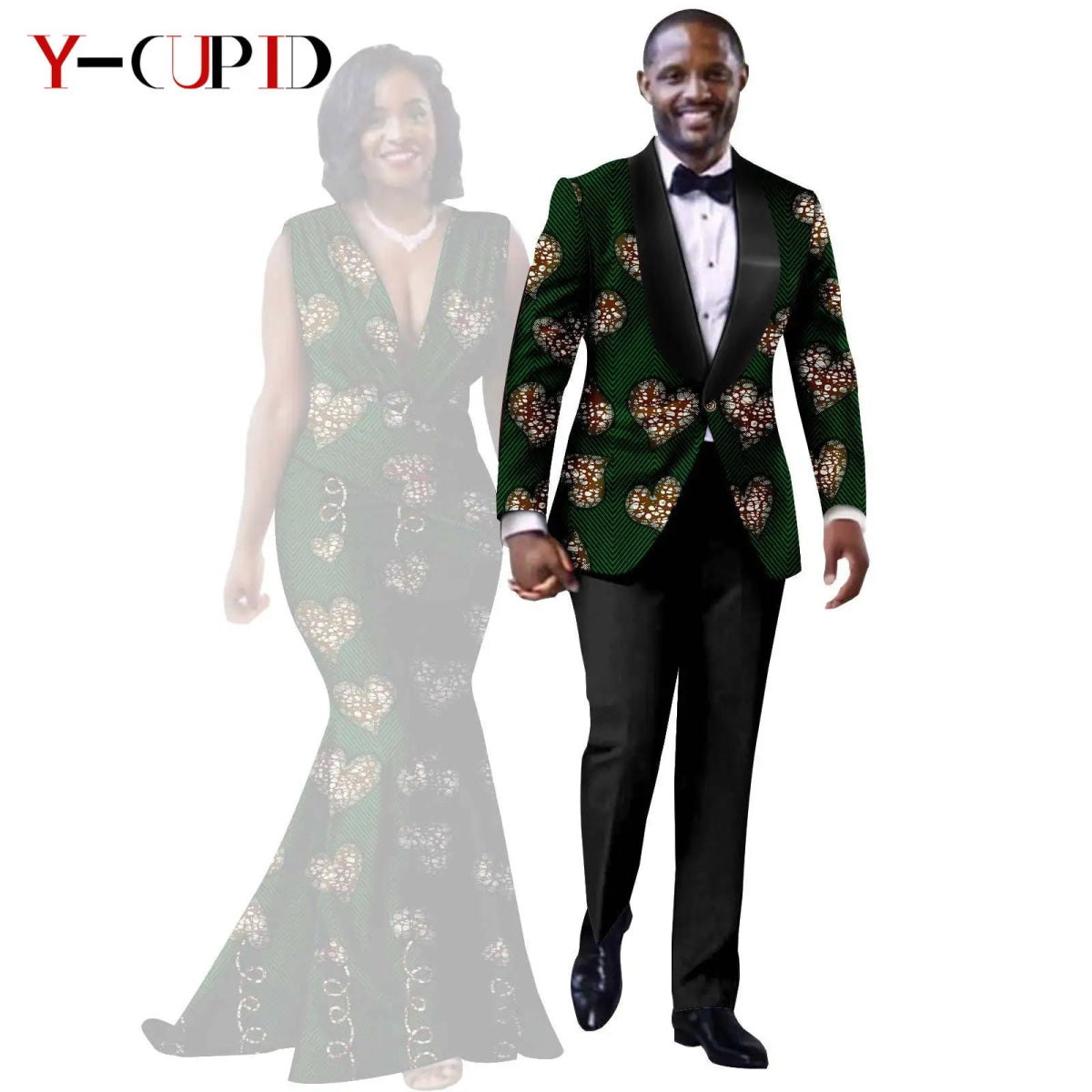 African Mermaid Dress & Matching Men’s Suit Set – Dashiki Couple Outfit for Weddings and Special Events - Free Delivery Worldwide only at Flexi Africa