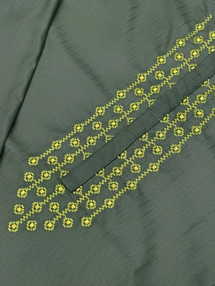 African Muslim Islamic Men's Modern Fashion Prayer Eid Robe Long Sleeve Round Neck Embroidered Arabian Jubba Thobe Clothing - Free Delivery Worldwide only at Flexi Africa