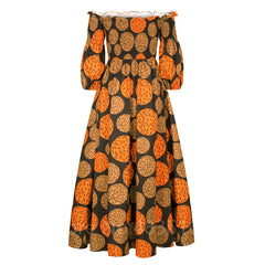 African National Print Party Dress Women Casual Sexy Slash - neck Lady Maxi Dress New Vintage Long - sleeved Loose Elegant Dresses - Free Delivery Worldwide only at Flexi Africa