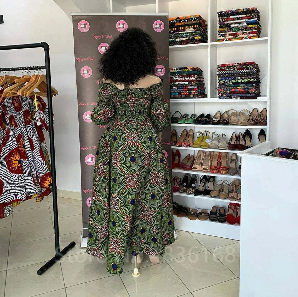 African National Print Party Dress Women Casual Sexy Slash - neck Lady Maxi Dress New Vintage Long - sleeved Loose Elegant Dresses - Free Delivery Worldwide only at Flexi Africa