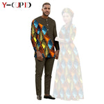 African Print Couple Outfit Set – Women’s Long Tutu Dress & Men’s Dashiki Suit Top and Pants - Free Delivery Worldwide only at Flexi Africa
