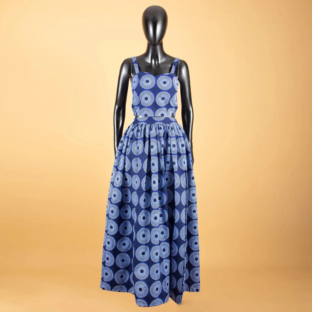 African Print Crop Top and Maxi Skirt Set – Women’s 2PC Ankara Outfit, Traditional Party Wear - Free Delivery Worldwide only at Flexi Africa