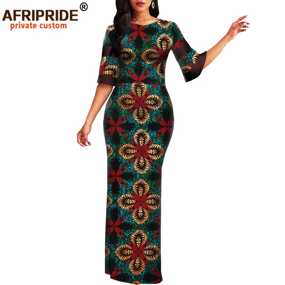 African Print Dashiki Bodycon Maxi Dress – Half Sleeve Ankara Party Wear - Free Delivery Worldwide only at Flexi Africa