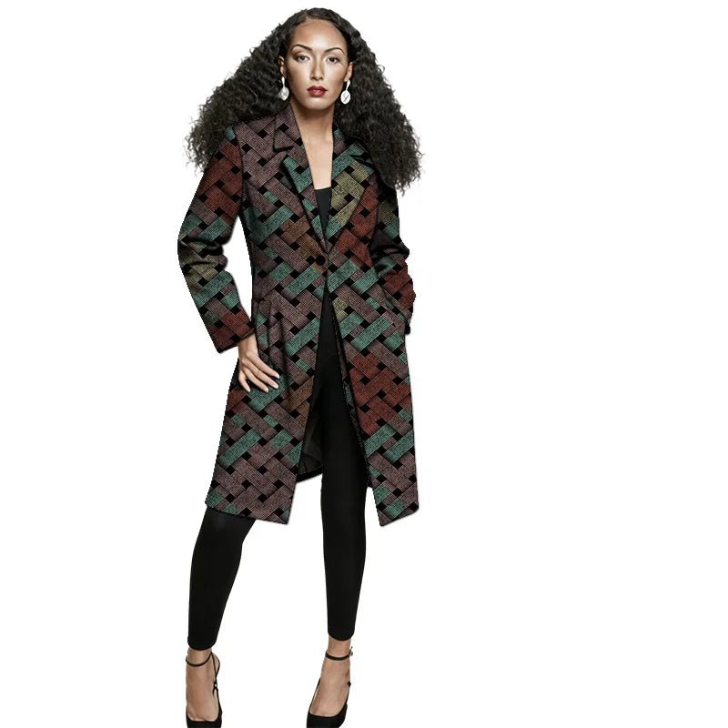 African Print Long Blazer Coat for Women – Ankara Couture Jacket - Free Delivery Worldwide only at Flexi Africa