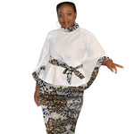 African Print Women’s Two - Piece Outfit – Tailored White Blouse and Belted Wax Skirt - Free Delivery Worldwide only at Flexi Africa